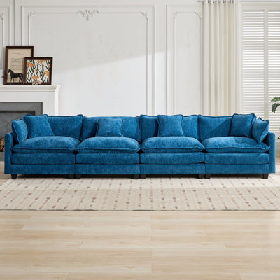 Blue Cloud With 4 Seats, Double - Layer Soft And Fluffy Upholstered Cushion, Breathable Chenille, For Apartment, Ergonomic Back Support, Modular Customizable Flexible Arrangement, American Design