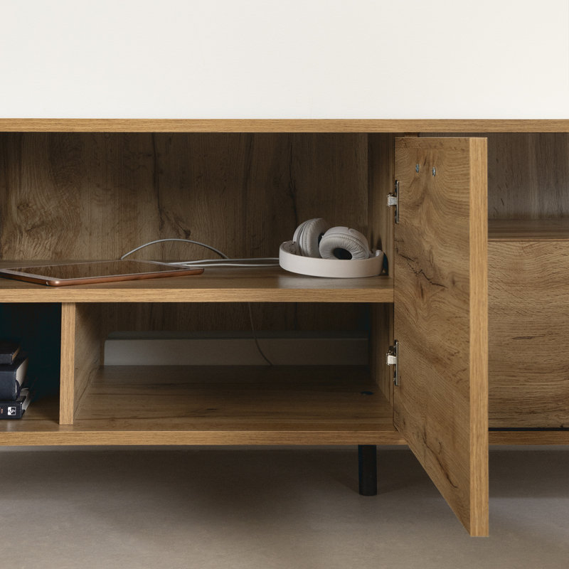 Musano 60" TV Stand With Doors And Drawer, Medium Wood