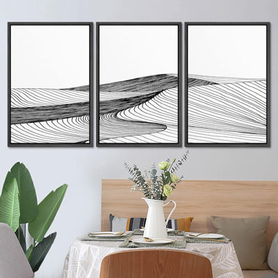 Line Art Shadow Nature Landscape Mountain Minimalist - ensemble de 3 reproductions sur toile flottantes