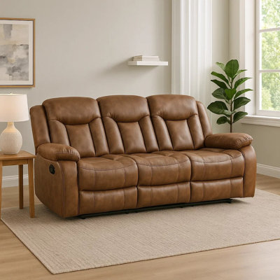 Olaf Dual Manual Recliner Sofa, Faux Leather 88 Inch