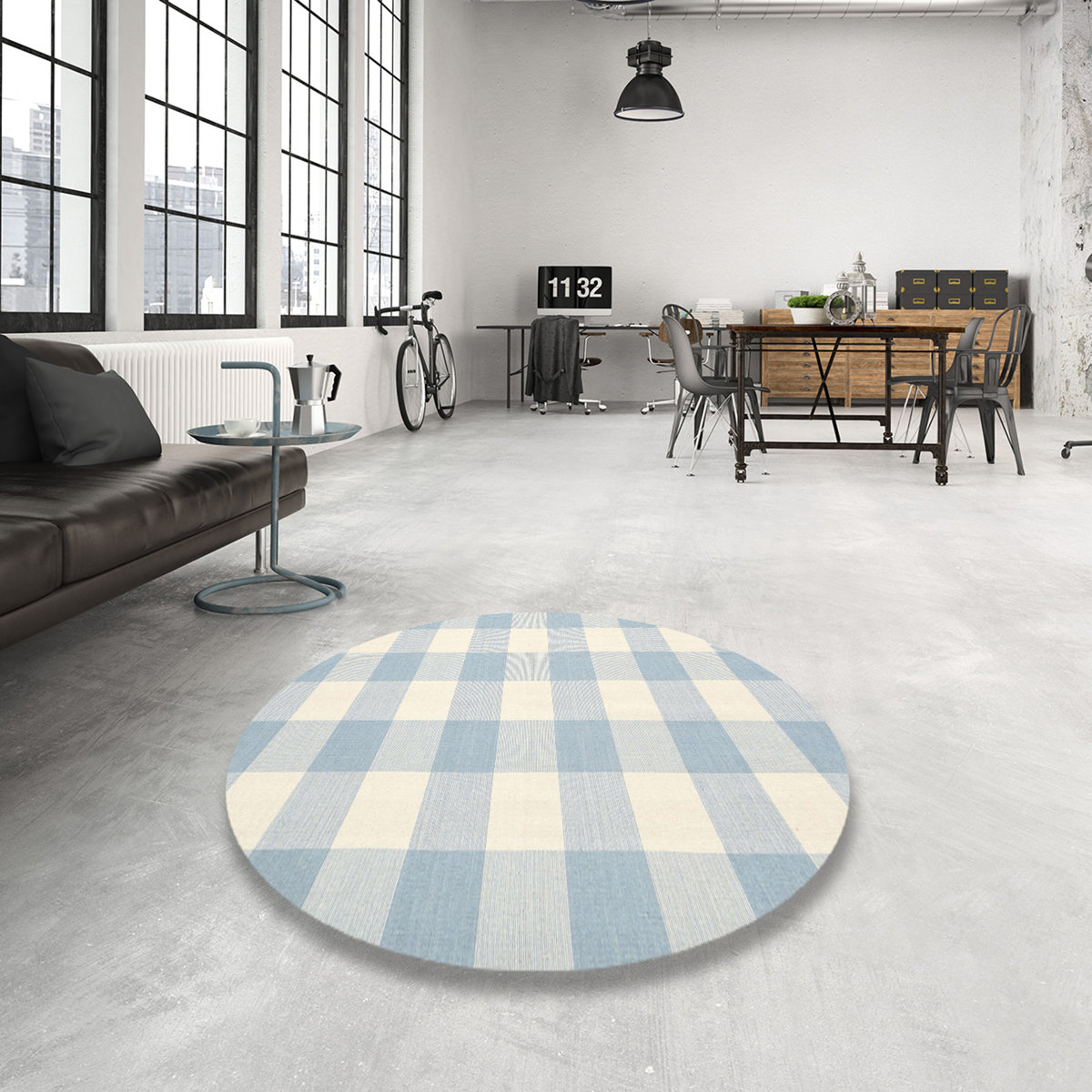 Gracie Oaks Kankakee Gingham Beige/Blue Area Rug | Wayfair