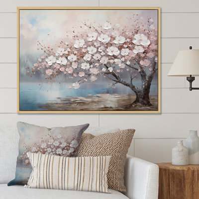 Pink And Grey Cherry Blossom Charm I - Flowers Framed Wall Art