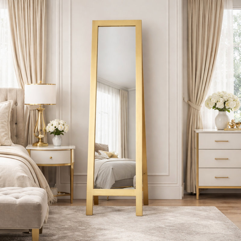 Polystyrene Rectangle Floor Mirror, Antique Gold