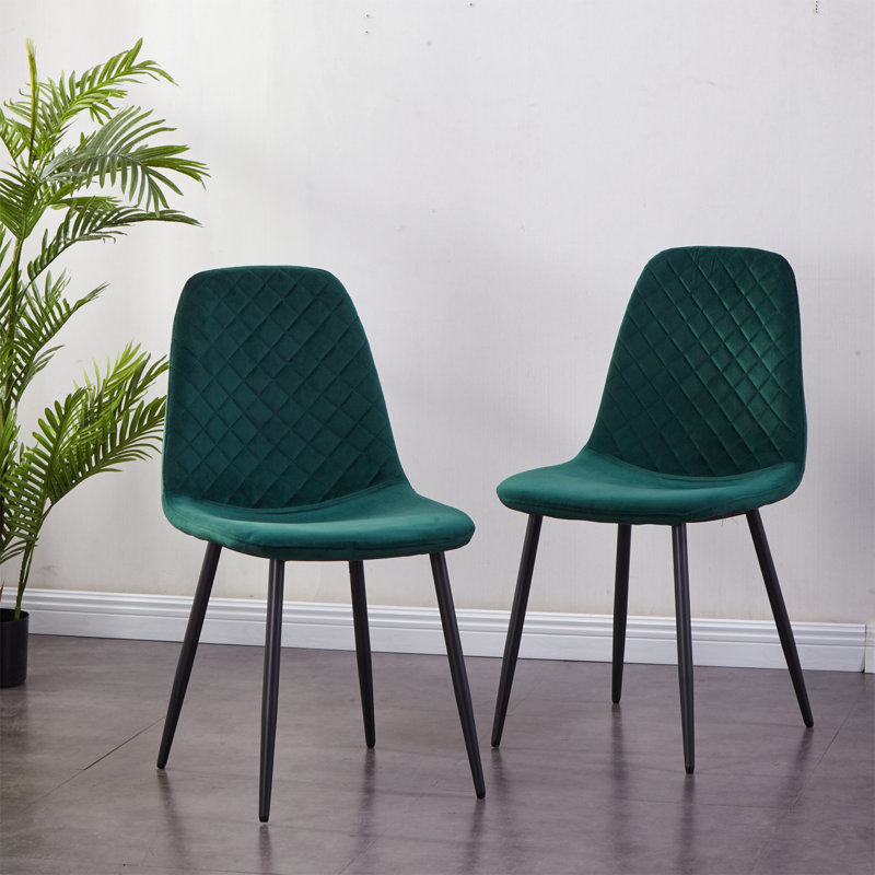 Brienna Velvet Upholstered Armless Dining Chair, Green Velvet, Black
