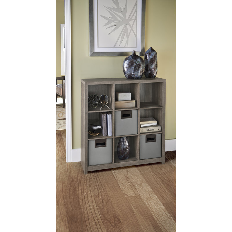 Elegant Weathered Teak 3-Tier Cube Bookcase with Doors