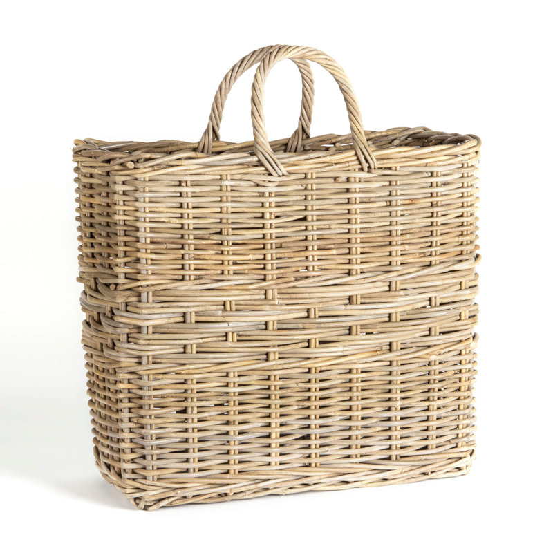 Grand panier rectangulaire en rotin gris