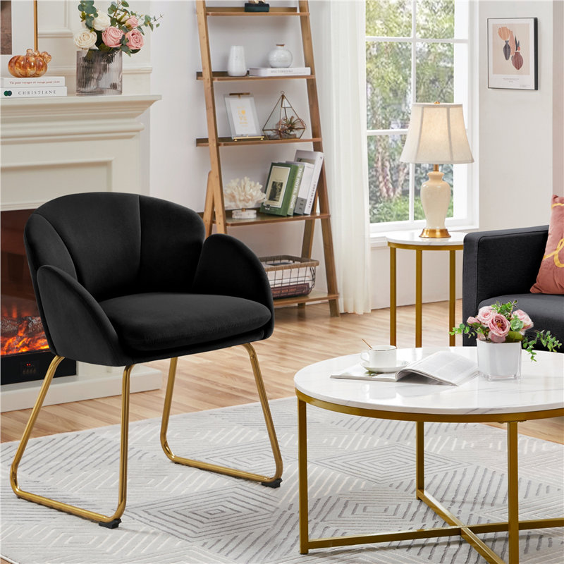 Flower Shape Tub Chair with Golden Metal Legs , Black