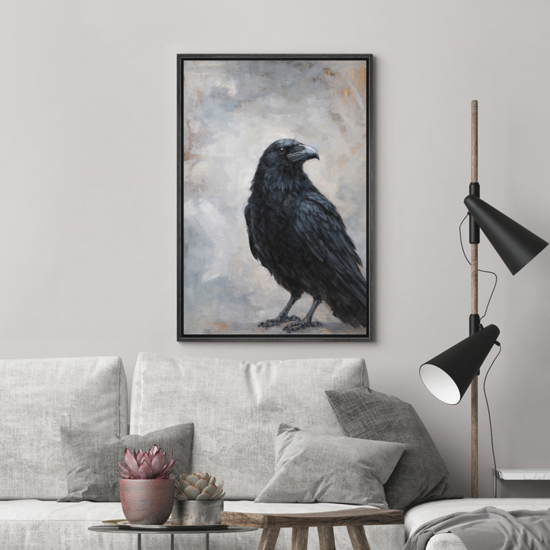 «Black Raven Bird Portrait Dark Wildlife Nature Decor», reproduction d'art sur toile encadrée dans la chambre principale