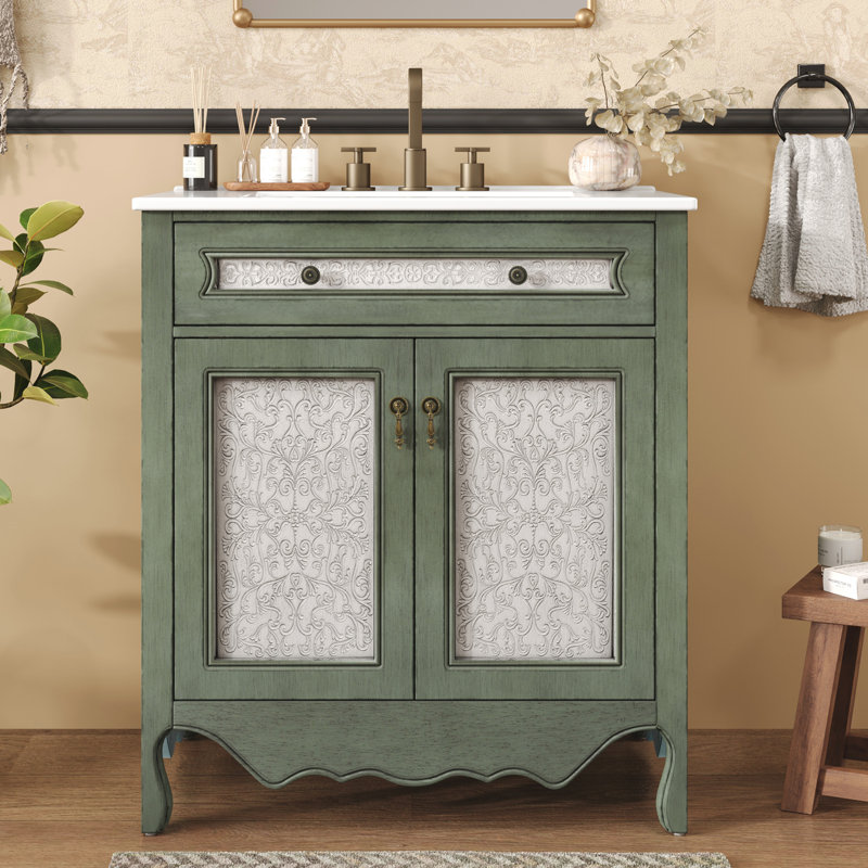 Meuble-lavabo de salle de bain avec lavabo en céramique, plateau basculant