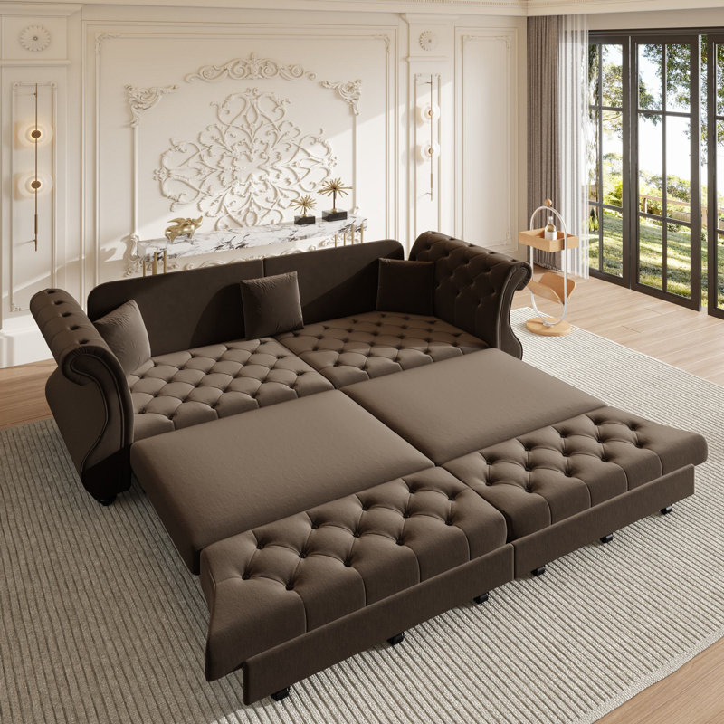 Canapé-lit escamotable 97,6 po Chesterfield Upholstery, Brun