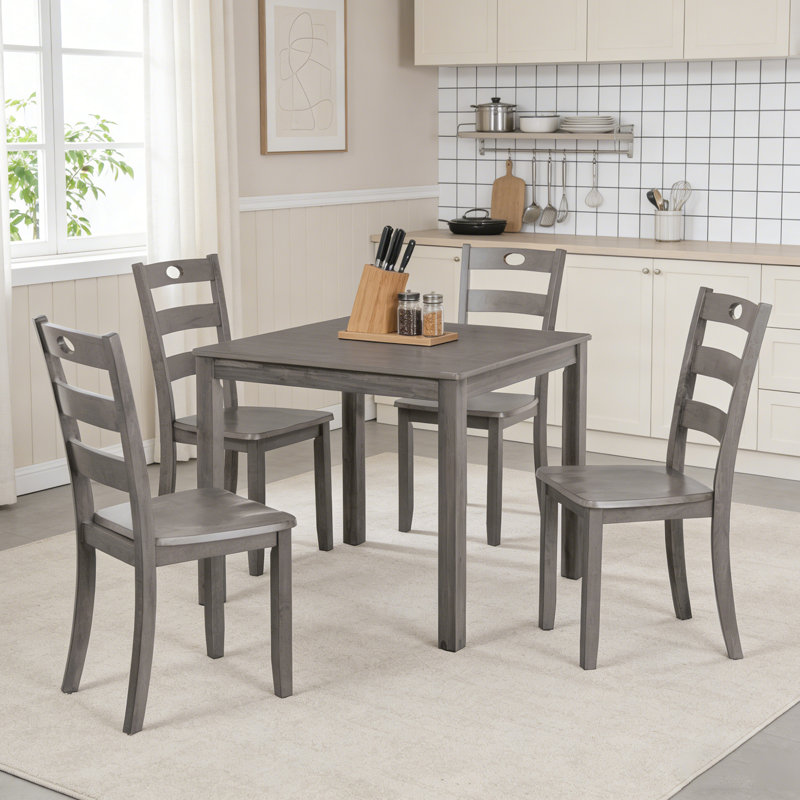 4 - Person Modern Solid Wood Square Dining Table Set, Gray