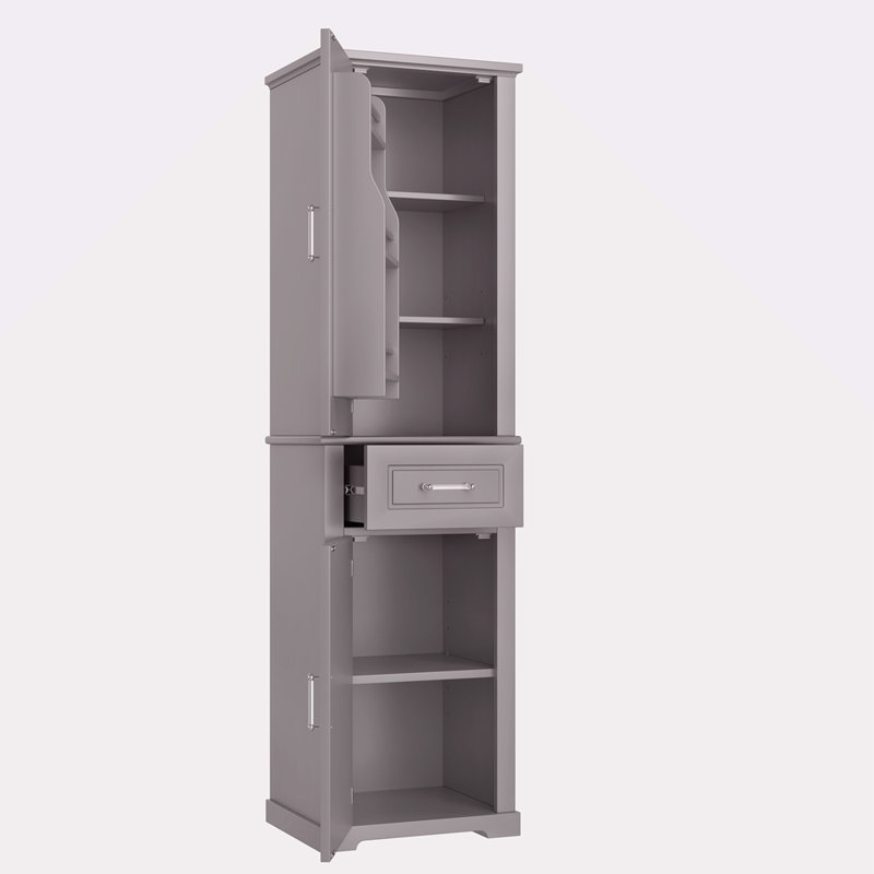 Grande armoire de rangement pour salle de bain, armoire de rangement autoportante avec deux portes de taille différente et tablette réglable, conception à étagère de porte, panneau de fibres à densité moyenne avec finition peinte