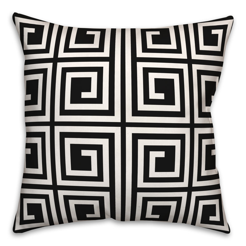 Geometric Outdoor Reversible Throw Pillow, 18" H x 18" W, Black