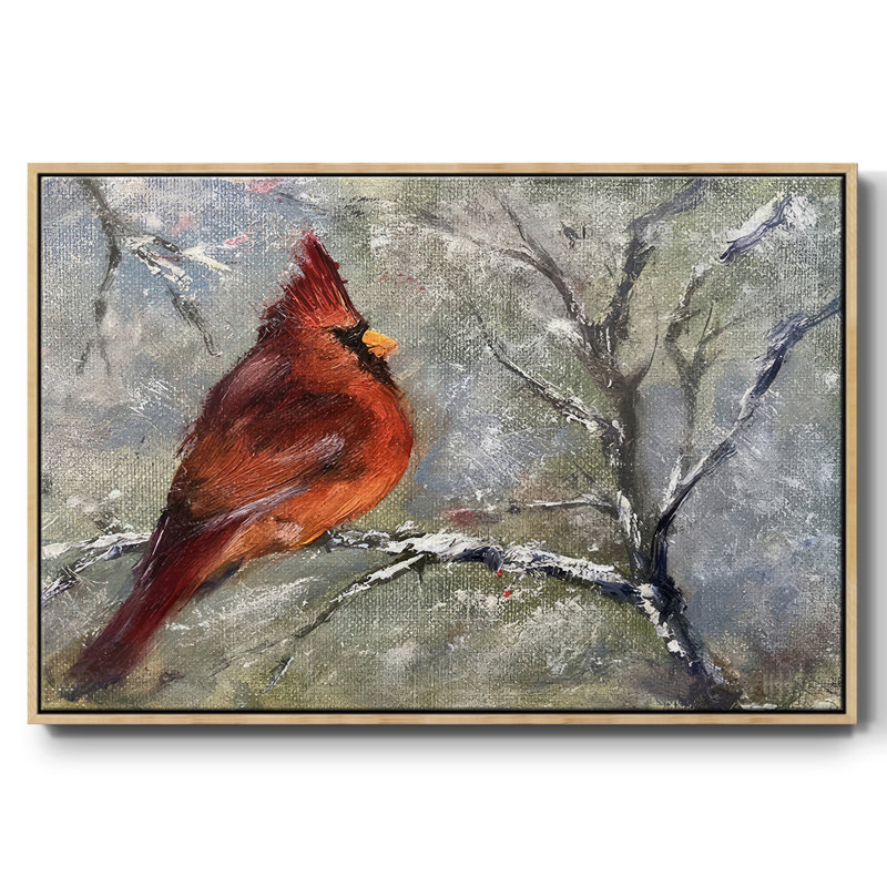 «Cardinal in Snow II», toile tendue avec châssis, H 17 po x l 25 po x P 1,5 po, Cadre naturel flottant