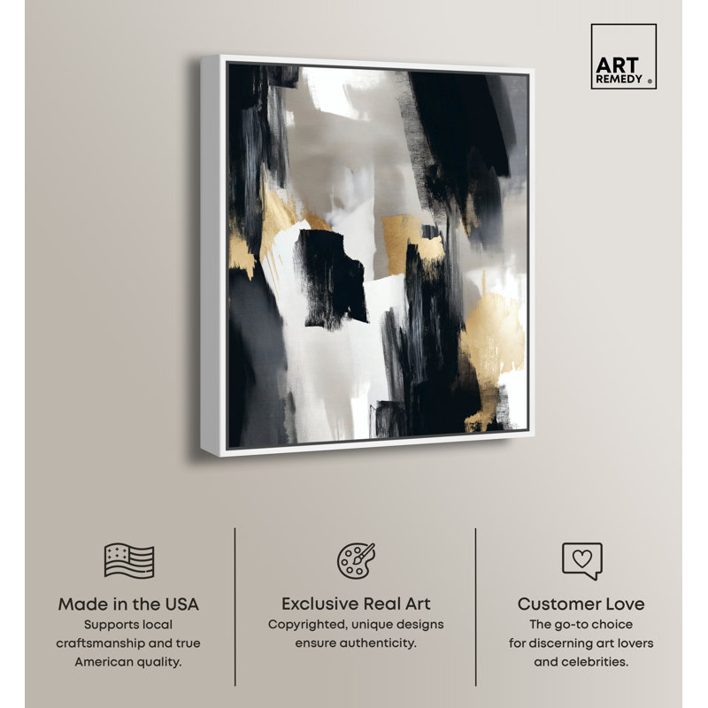 Large Black and White Abstract Canvas Print with White Frame