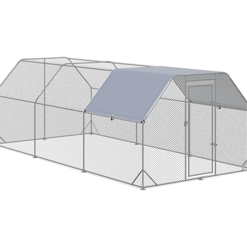 Poulailler en métal avec couvercle imperméable, pour 15 à 18 poulets, lapins, canards, 18,7 pi x 9,2 pi x 6,4 pi, système de verrouillage sécuritaire, toit ombragé, aire de jeu et imperméable, spacieux pour plusieurs animaux de compagnie ,
