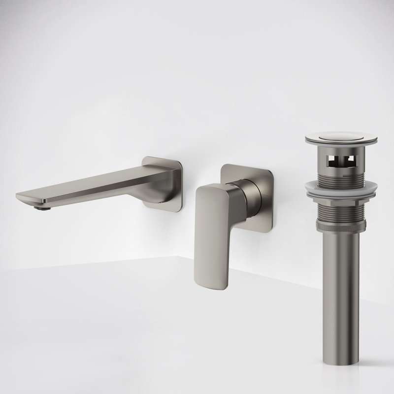 Wall Mounted Bathroom Faucet, Single-handle Bathroom Sink Faucet with Drain Assembly, Brushed Nickel