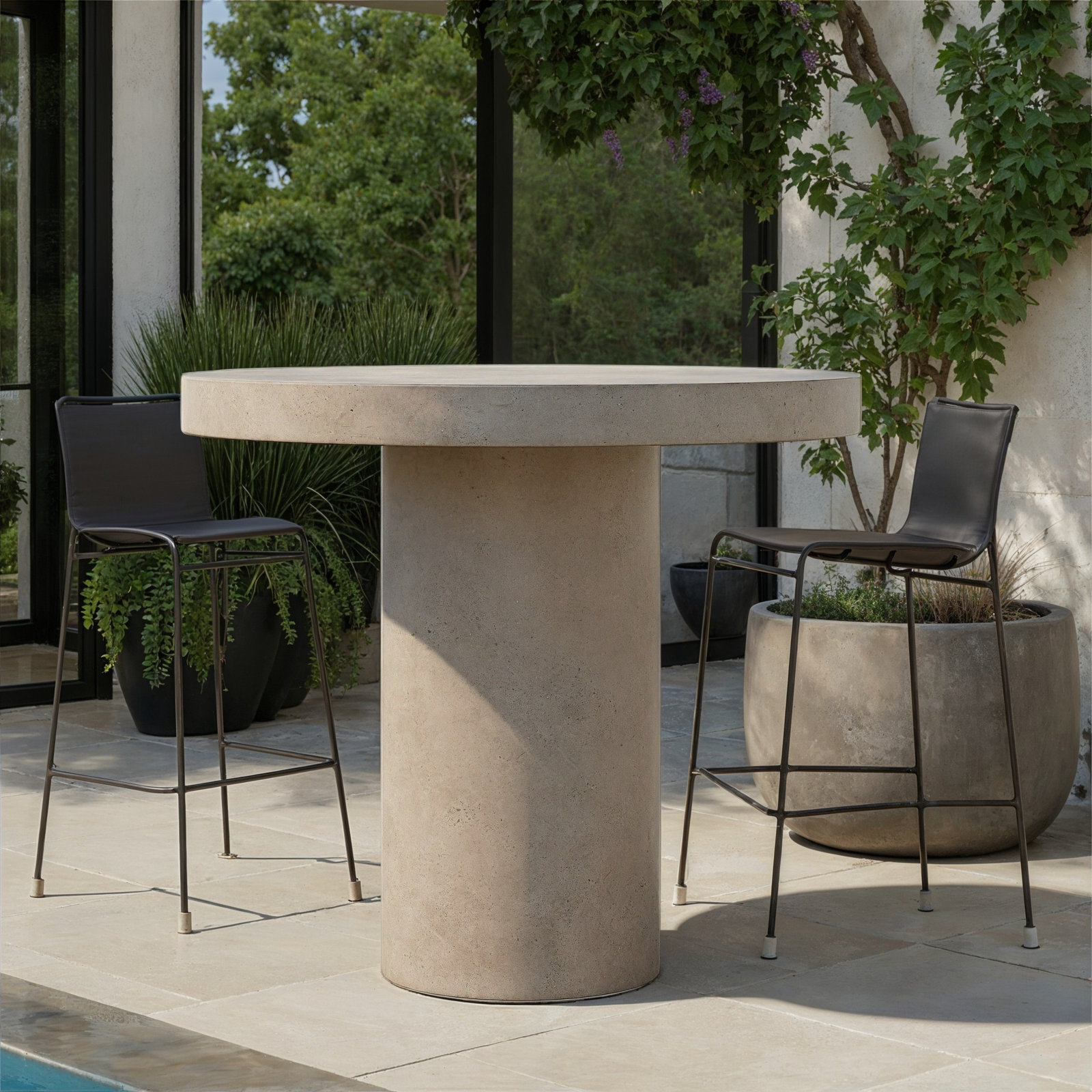 Kareen Concrete Pedestal Dining Table, Dark Gray, Bar Table (41.75" Height), 47.25" Round