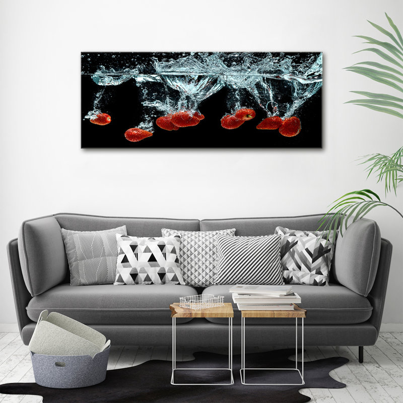 Strawberries Under Water - Print on Canvas, Wrapped Canvas, 50cm H x 125cm W x 2cm D