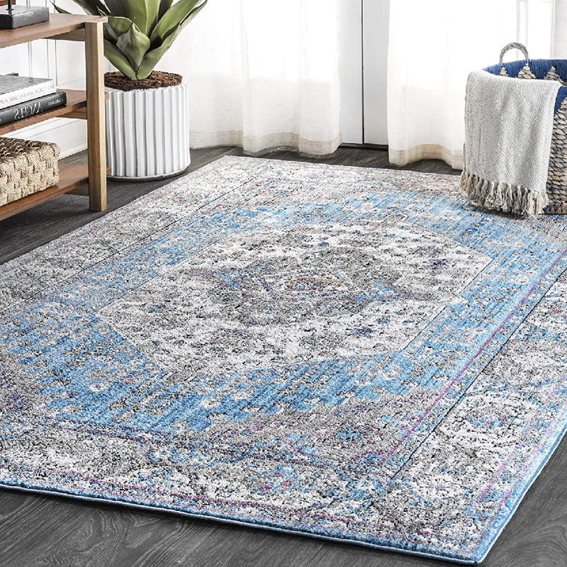 Tapis turquoise / gris Stilwell, Rectangulaire 3 pi x 5 pi