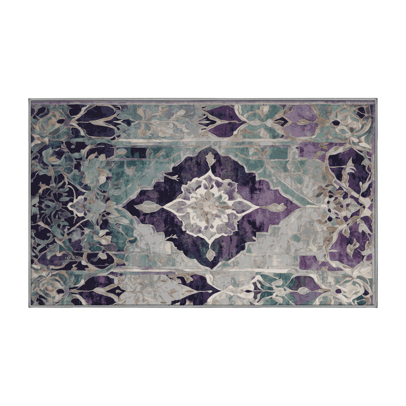 Machine Washable Gray Area Rug, Rectangle 4' x 6'