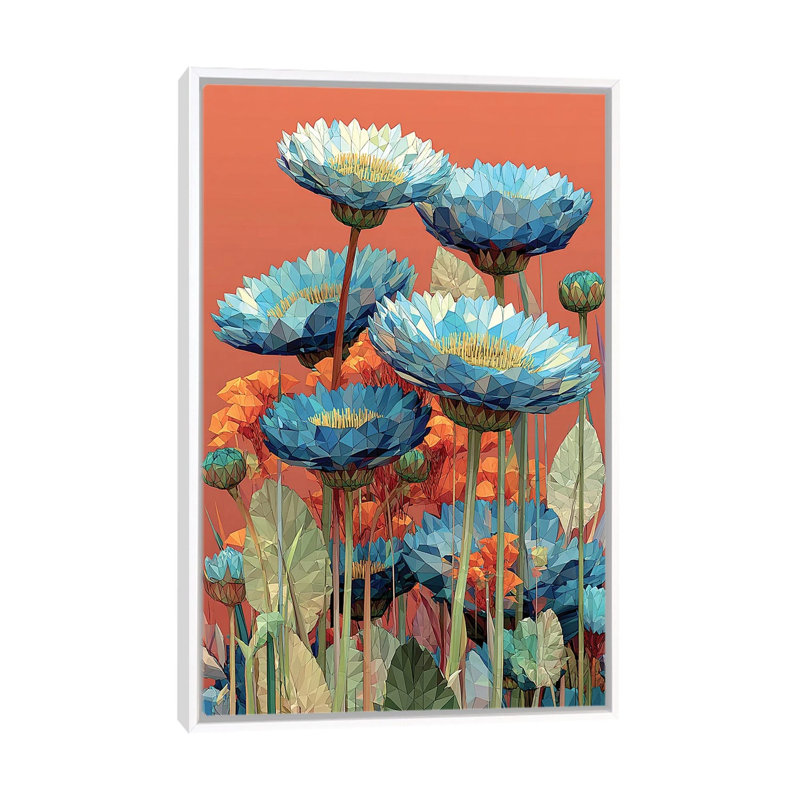 Blue Wildflowers - reproduction d'art murale - toile encadrée, 48 po x 32 po, Toile avec cadre, Blanc