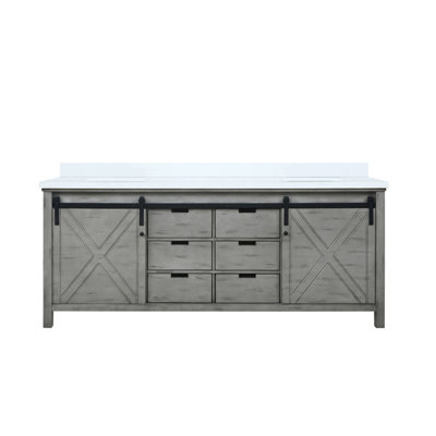 Meuble-lavabo double gris cendre 80 po X P 22 po D, avec comptoir en quartz blanc