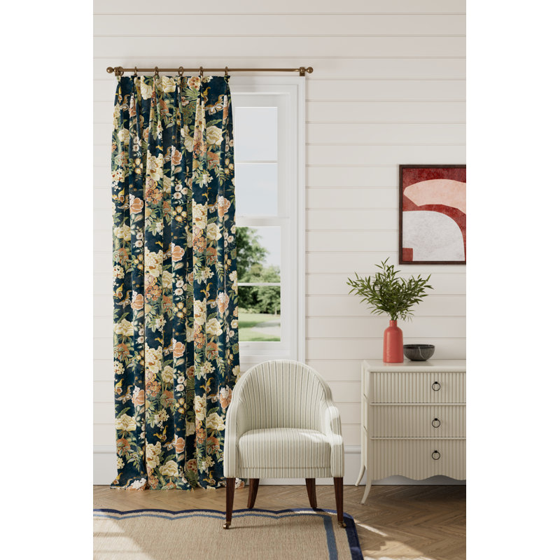 Emperor Peony Fabric, Midnight/Apricot