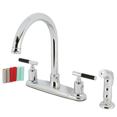 Kingston Brass Kaiser Two-Handle 4-Hole 8" Centerset Kitchen Faucet with Side Sprayer