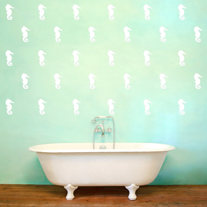Décalcomanie murale vie marine hippocampe Cris, Blanc