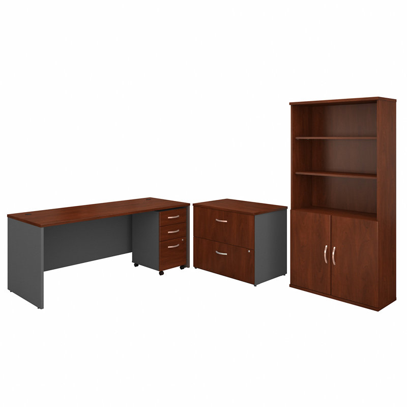 Series C 3 Piece Desk Shell Office Set, Hansen Cherry/Graphite Gray
