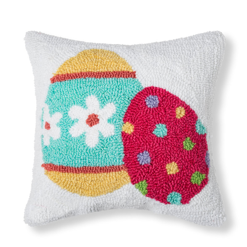 Devette 12" Easter Eggs Hooked Throw Pillow
