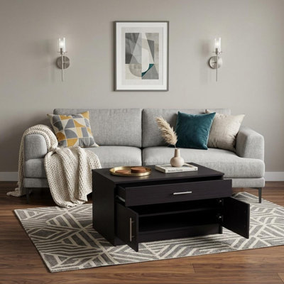 35" Black Wood Solid Coffee Table
