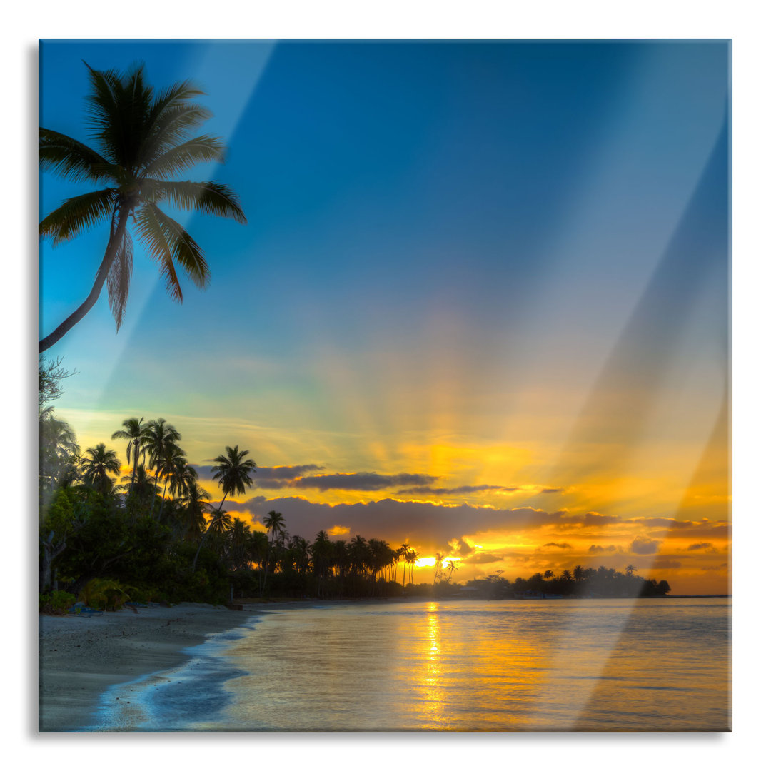 Glasbild Quadratisch  Wandbild Auf Echtglas  Palmen Am Strand  Aufhängung Und Abstandshalter LQ2549