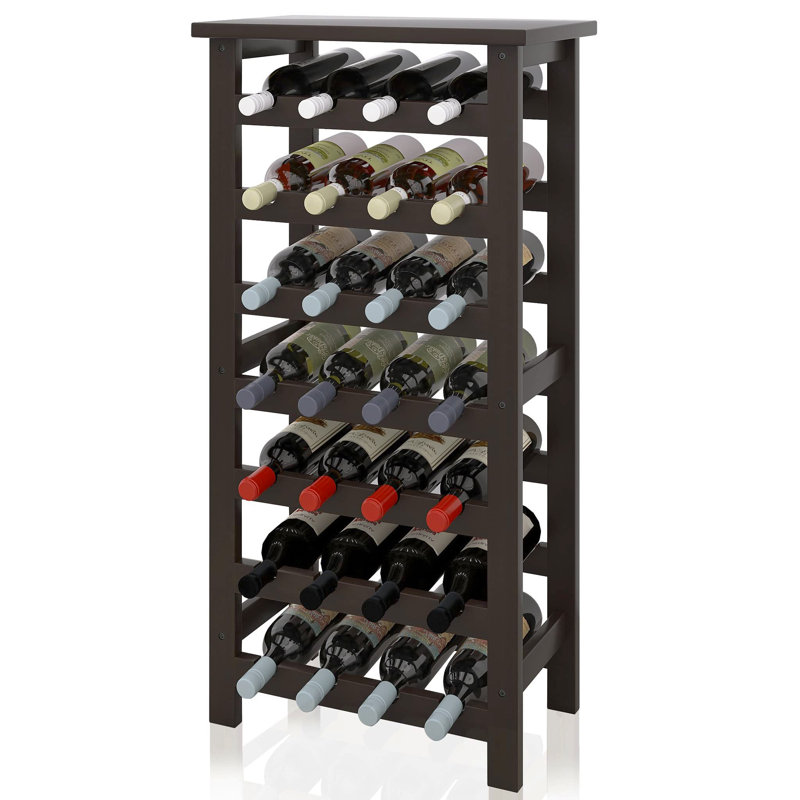 Coltan 28 Bottle Solid Wood Floor Wine Bottle Rack, Black