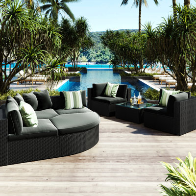 Outdoor Patio Lounger With Gray Cushions  Striped Pillows For Garden Rust- And Removable Covers