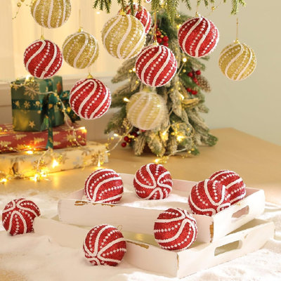 12 Pcs 3.15" Christmas Tree Ball Ornaments Glittering Sequin Shatterproof Foam Ball Christmas Tree Decorations Xmas Hanging Balls Ornaments For Party
