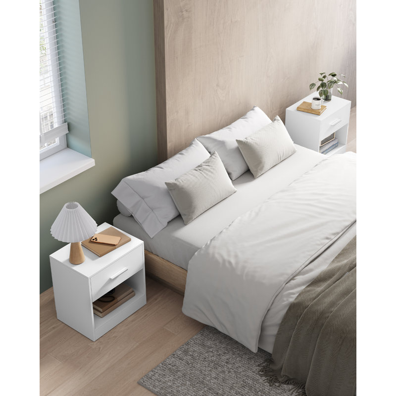 Meraya 39cm W Particle Board / Chipboard Bedside Table, Classic White