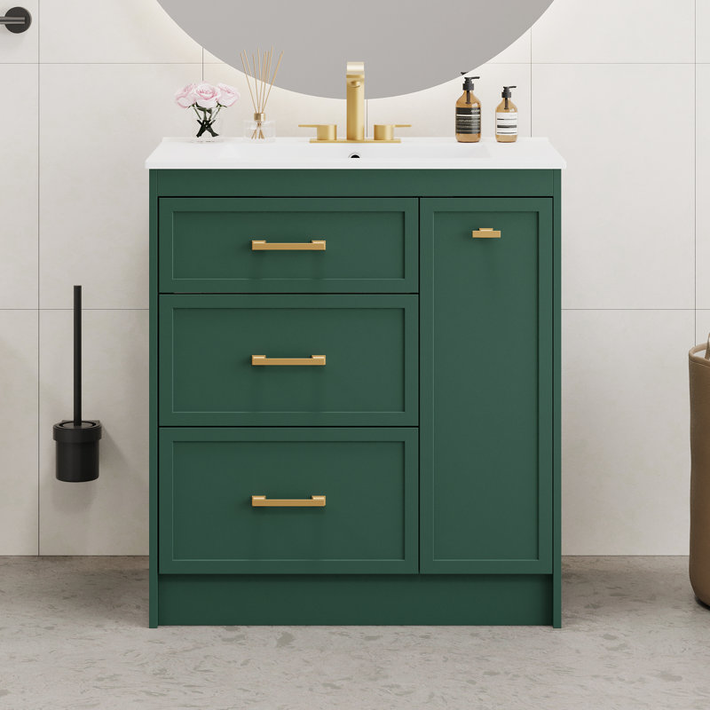 Meuble-lavabo 30 po avec lavabo en céramique, Vert forêt