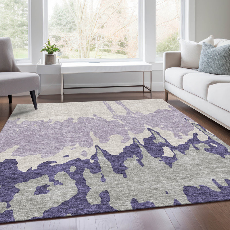 Tapis mauve de qualité supérieure lavable à la machine Prisco, Rectangle 9 pi x 12 pi
