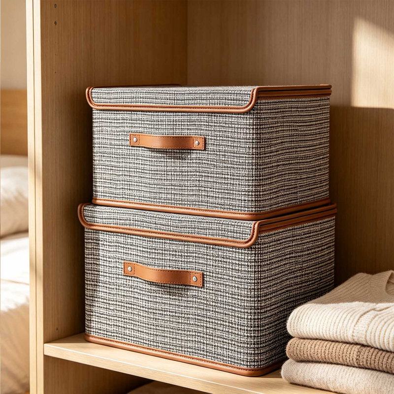 2 Pack Storage Bins With Lids, Collapsible Closet Organizer Container, Fabric Organizer Box With Handles, Decorative Storage Boxes With Lids