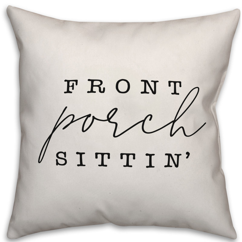  Coussin intérieur / extérieur Front Porch Sittin ', Blanc cassé / noir, H 18 po x l 18 po