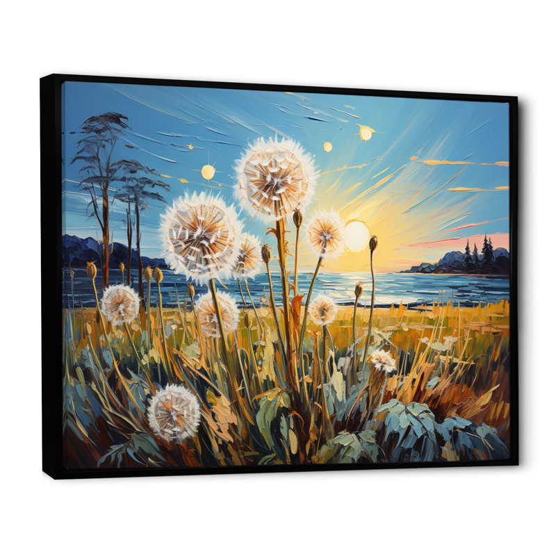 «Landscape Vangogh Dandelions Field I» sur toile, Cadre flottant noir, H 30 po x l 40 po x P 1,5 po