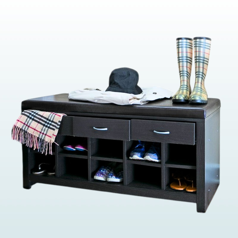 Entryway Bench with 3 Drawers in Dark Brown Faux Leather, 19.88'' H X 41.61'' W X 15.4'' D