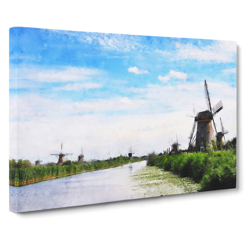 Windmills In Holland - Wrapped Canvas Print, 35cm H x 50cm W x 3cm D