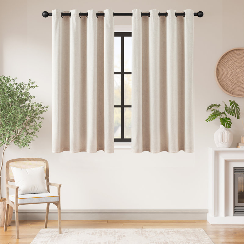 Linen Blackout Room Darkening Crude Curtains for Bedroom Grommet Top Curtain Pair, 50" W x 54" L