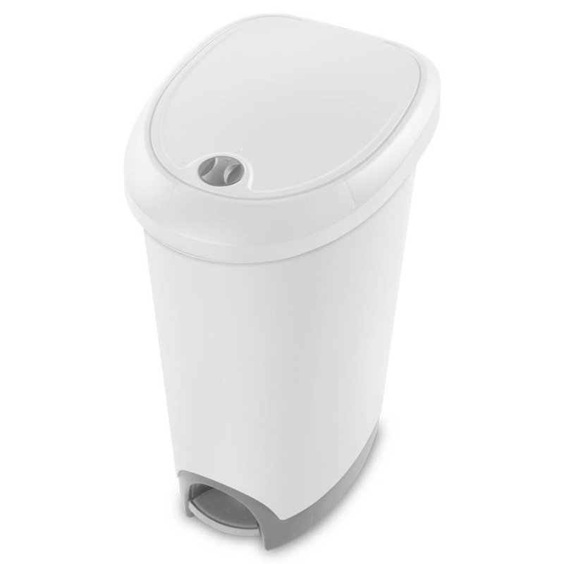 Sterilite Gallon Locking StepOn Wastebasket, White/Gray
