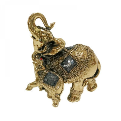 Figurine mère et veau, éléphants dorés
