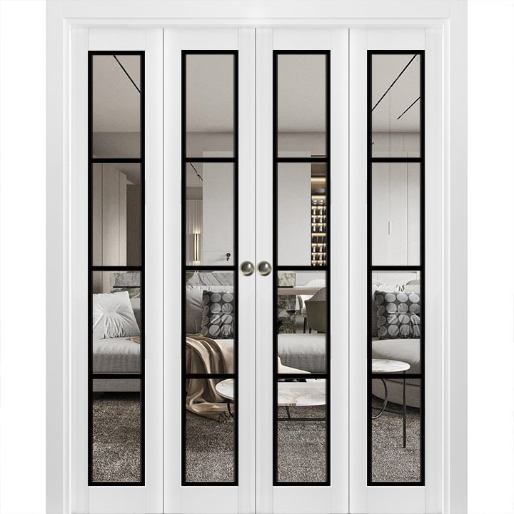 Porte pliante à panneaux en bois, Blanc, 96 po x 80 po