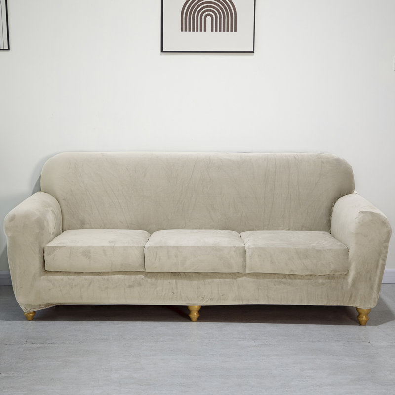 Housse pour canapé à coussins carrés/rectangulaires, Mélange de polyester champagne